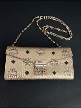 MCM Small Patricia Crossbody Wallet -  Metallic Gold Leather
